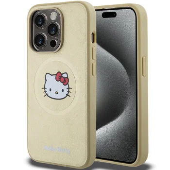 Hello Kitty iPhone 14 Pro Case Leather Kitty Head MagSafe, Gold