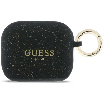 Austiņu maciņš Guess Apple AirPods Pro 3 Silicone Glitter Ring, melns