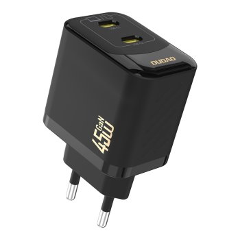 Dudao A28PEU PD 45W GaN 2xUSB sienas lādētājs – melns