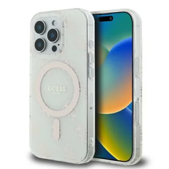Чехол Guess для iPhone 16 Pro IML 4G Background MagSafe, белый