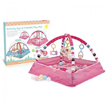 Bērnu Mazuļu Attīstošs Paklājs Matracis Manēža Baseins ar Bumbiņām un Rotaļlietām, Rozā | Multifunctional Baby Mat Carpet Pool Playpen