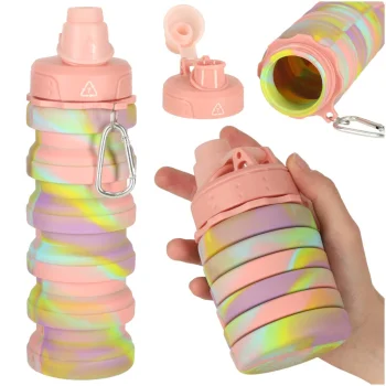 Складная силиконовая бутылка для воды 500 мл, BPA Free, радужная