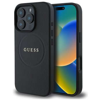 Guess Grained Gold Ring MagSafe maciņš iPhone 16 Pro Max - melns | Phone Case Cover