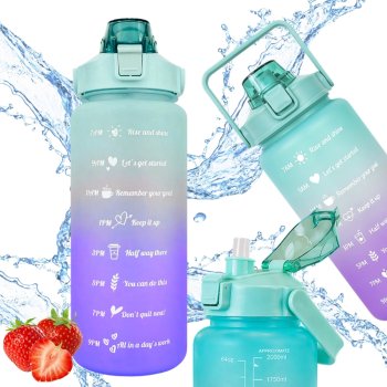 Мотивационная бутылка для воды с трубочкой 2000 мл, сине-фиолетовая