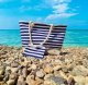 Beach Picnic Bag from Jute with Stripes + Small Wallet, 22L