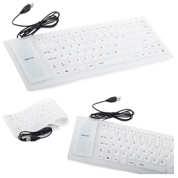 Силиконовая клавиатура USB, бесшумная, водонепроницаемая, белая