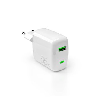 Puro 65W GaN USB-A USB-C sienas lādētājs – balts
