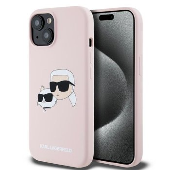 Apple iPhone 15 6.1'' Karl Lagerfeld Silicone Karl & Choupette MagSafe Cover Case, Pink