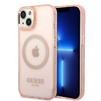Guess iPhone 14 Plus Case Gold Outline MagSafe Rose Gold