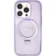 Guess iPhone 15 Pro vāciņš Ring Stand MagSafe Script Logo Glitter, violets