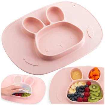 Ricokids Rabbit Silicone Suction Plate for Toddlers with Lid