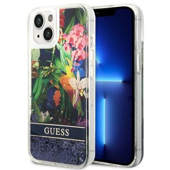 Чехол Guess Flower Liquid Glitter для iPhone 14, синий
