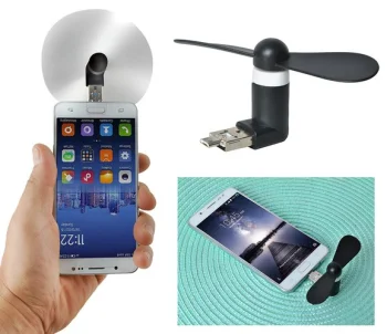 Portable 2-in-1 Mini Fan for Phones with USB and Micro USB, Black