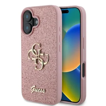 Guess iPhone 16 vāciņš Fixed Glitter Big 4G, rozā