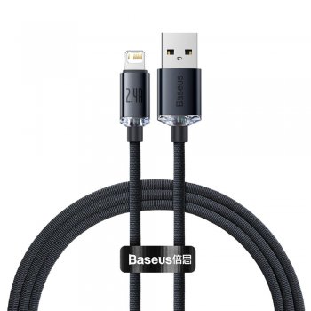 Baseus Crystal Shine USB to Apple iPhone Lightning Data Charging Cable 2.4A, 1.2m, Black