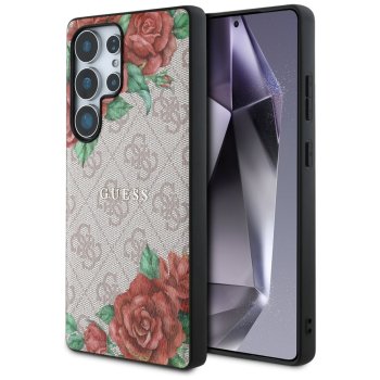 Чехол Guess Leather 4G Flowers MagSafe для Samsung Galaxy S25 Ultra - Розовый