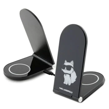 Karl Lagerfeld Choupette MagSafe salokāms 2in1 bezvadu lādētājs 15W, melns