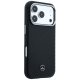 Mercedes Leather Semi Wrap Wood Effect MagSafe vāciņš iPhone 17 Pro Max, melns