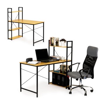 Koka datorgalds ar metāla plauktiem, lofta stils