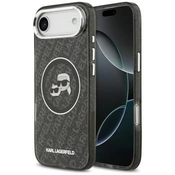 Karl Lagerfeld IML Glitter Karl & Choupette Heads Logo MagSafe iPhone Air vāciņš, melns