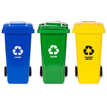 Multistore 3x120L Waste Bin Set, Blue/Green/Yellow