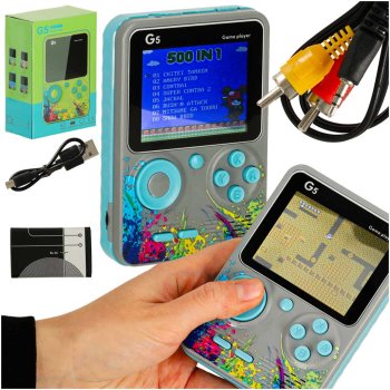 Compact retro portable game console with 500 games, grey