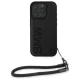 BMW iPhone 16 Pro Max vāciņš Signature Leather Wordmark Cord, melns