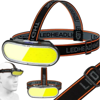COB LED uzlādējams galvas lukturis ar USB-C, 5 režīmi, melns