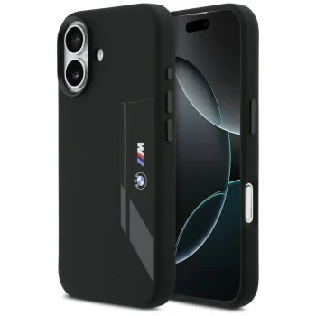 Чехол BMW M Silicon с вертикальным логотипом MagSafe для iPhone 17 – чёрный