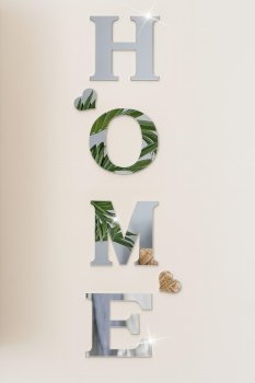 Dekoratīvās spoguļa sienas uzlīmes HOME, sudraba