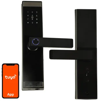 Viedā durvju slēdzene un rokturis ar pirkstu nospiedumu, kodu un Bluetooth, melns