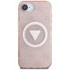 Чехол Guess IML Metal Glitter 4G Circle Triangle MagSafe для iPhone 16e, розовый