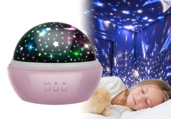 Rotējoša Bērnu Nakts Lampa Gaismeklis Zvaigžņu Debesu Projektors, Rozā | Rotating Kids Bedside Lamp Star Sky...