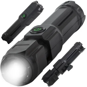 Spēcīgs taktiskais LED lukturis ar zoom, XPE, uzlādējams, melns