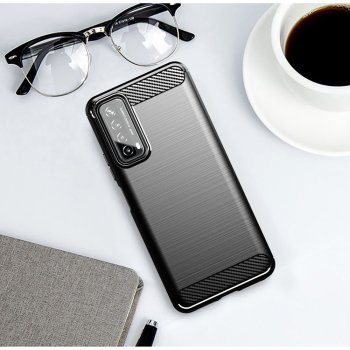 Huawei P smart 2021 (PPA-LX2) Carbon Fiber Pattern Brushed TPU Case Cover, Black | Telefona Vāciņš Apvalks Bamperis