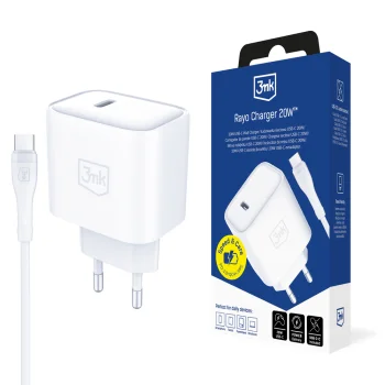 3mk Rayo 20W USB-C PD3.0 tīkla lādētājs ar 60W kabeli - Balts