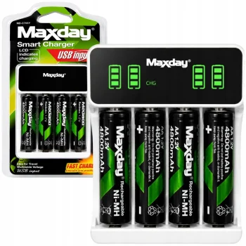 Зарядное устройство Maxday для аккумуляторов AA/AAA с LCD дисплеем + 4...