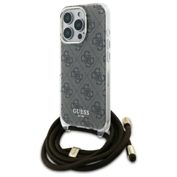 Чехол Guess для iPhone 16 Pro Max Crossbody Cord 4G Print, коричневый