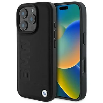 BMW Leather Hot Stamp vāciņš Apple iPhone 16 Pro - Melns