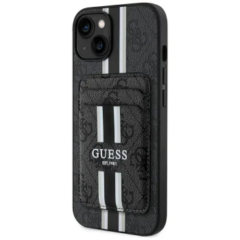 Чехол Guess 4G Stripes с кошельком MagSafe для iPhone 15, черный