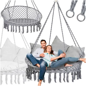 Stārķa ligzdas šūpoles ar atzveltni 120×140×140 cm XXL pelēkas