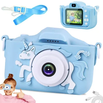 Bērnu Mini Fotoaparāts Digitālā Kamera ar Spēlēm Vienradzis, 1080P, Zils | Children HD Digital Camera