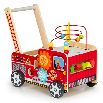 Деревянная каталка-ходунки Ecotoys TL09025 Пожарная машина с кубиками