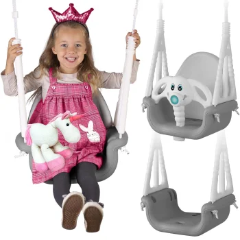 Детские качели Ricokids Слоник 3в1, серо-белые