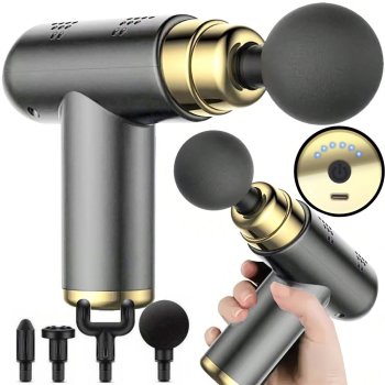 Jaudīga mini masāžas pistole muskuļiem, pārnēsājams masieris, pelēka