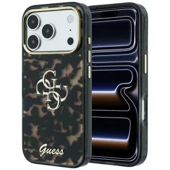 Чехол Guess IML 4G Script Metal для iPhone 17 Pro Max / 18 Pro Max, черный/коричневый