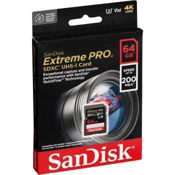 Atmiņas karte SanDisk Extreme PRO SDXC 64GB UHS-I U3 V30 (līdz 200 MB/s)