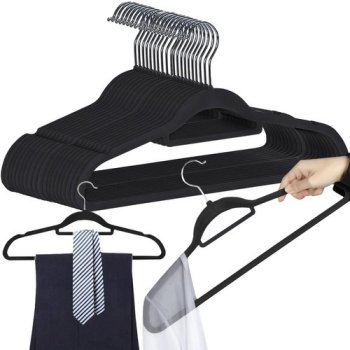 Ruhhy 22536 Velūra Apģērba Pakaramais, 20 gabali, Melns | Velor Clothes Hanger