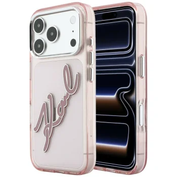 Чехол Karl Lagerfeld IML Big Signature Resin Metal Frame для iPhone 18 Pro Max / 17 Pro Max, розовый