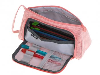 School Double Pencil Writing Supplies Cosmetic Case, Pink